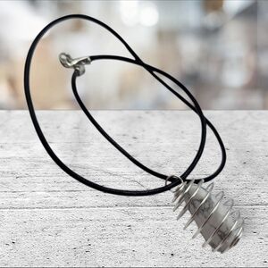Handmade Howlite Stone Pendant in Silver Spiral Cage Necklace